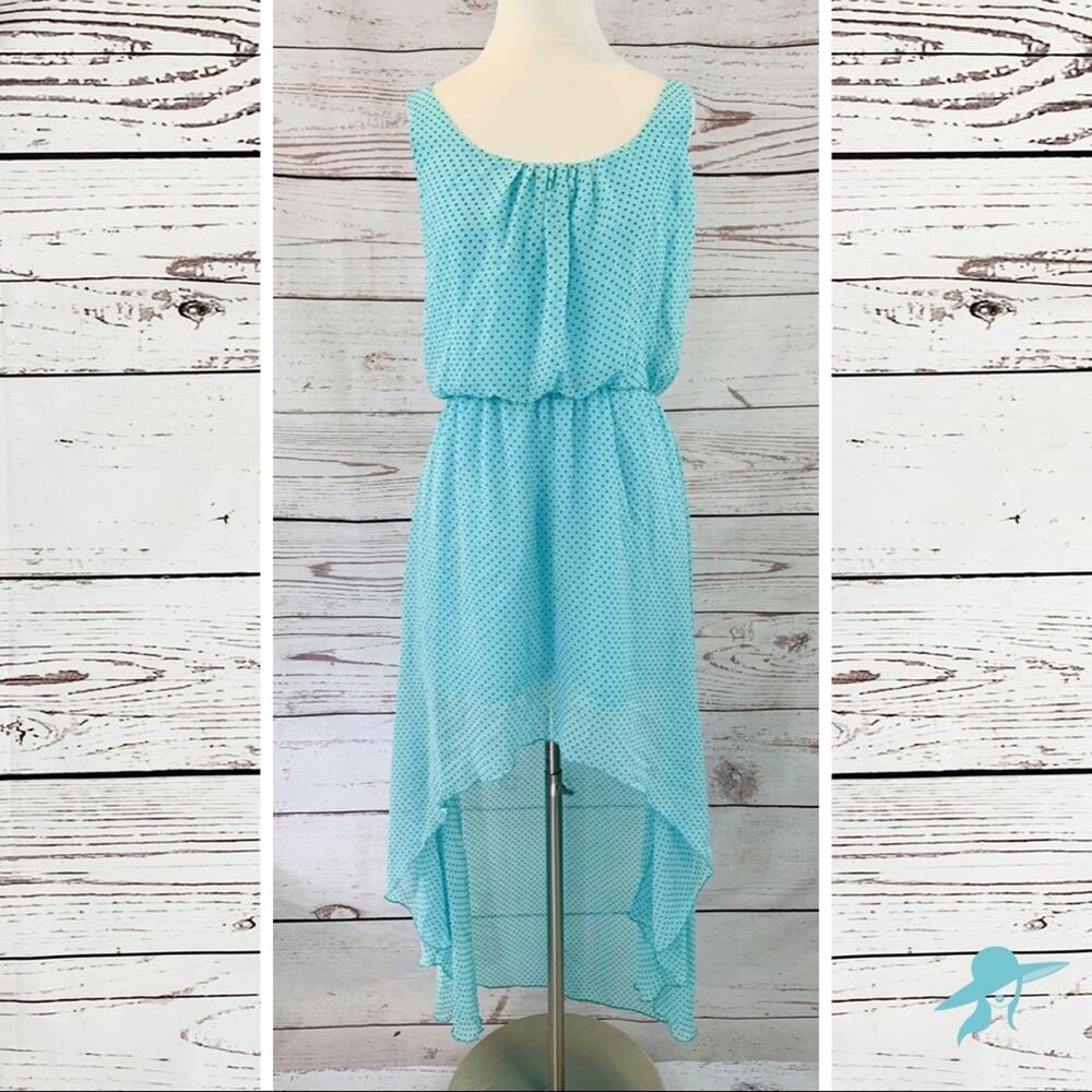 Snap high low polka dot sheer turquoise blue green